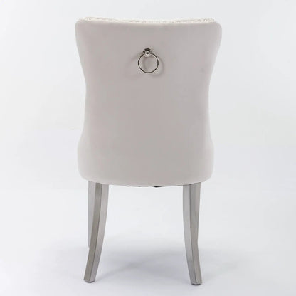 Nikki upholstered dining chair set of 2 in beige fabric with ring pull and nailhead trim on Tampa Home & Garden Store