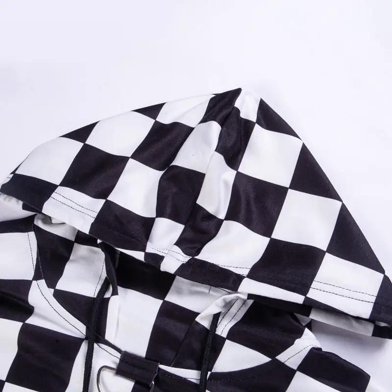Dark design checkered hooded blouse sweater by FLIPSTYLEZLLC, black white squares on Tampa Home & Garden Store