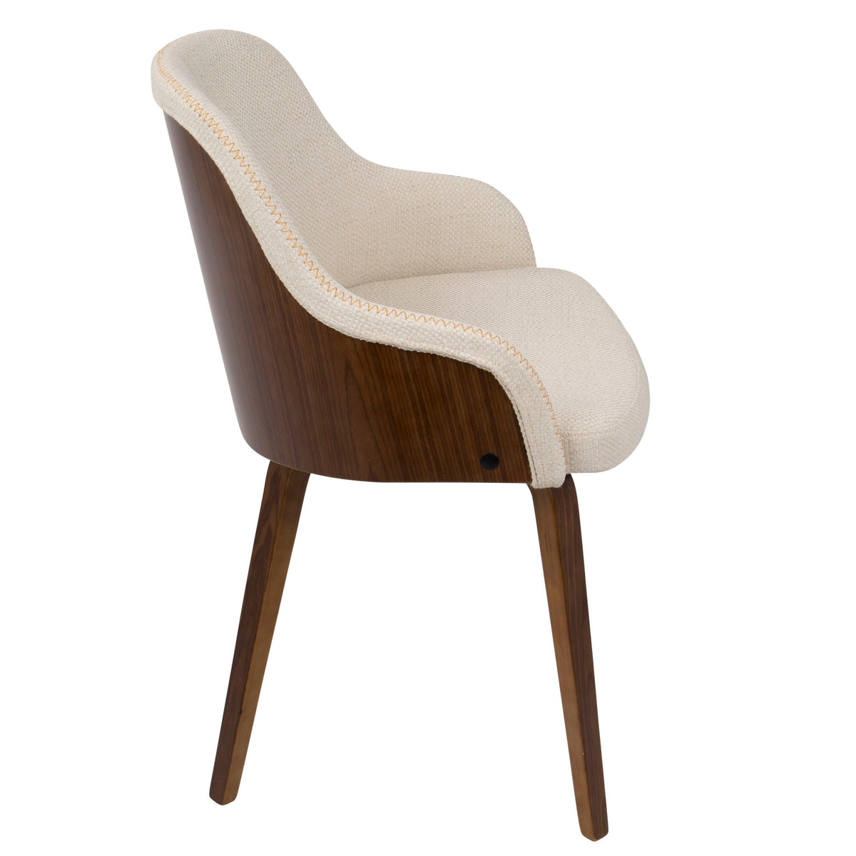 HouseOfZazla mid-century dining arm chair with beige upholstered seat and curved wood base on Tampa Home & Garden Store