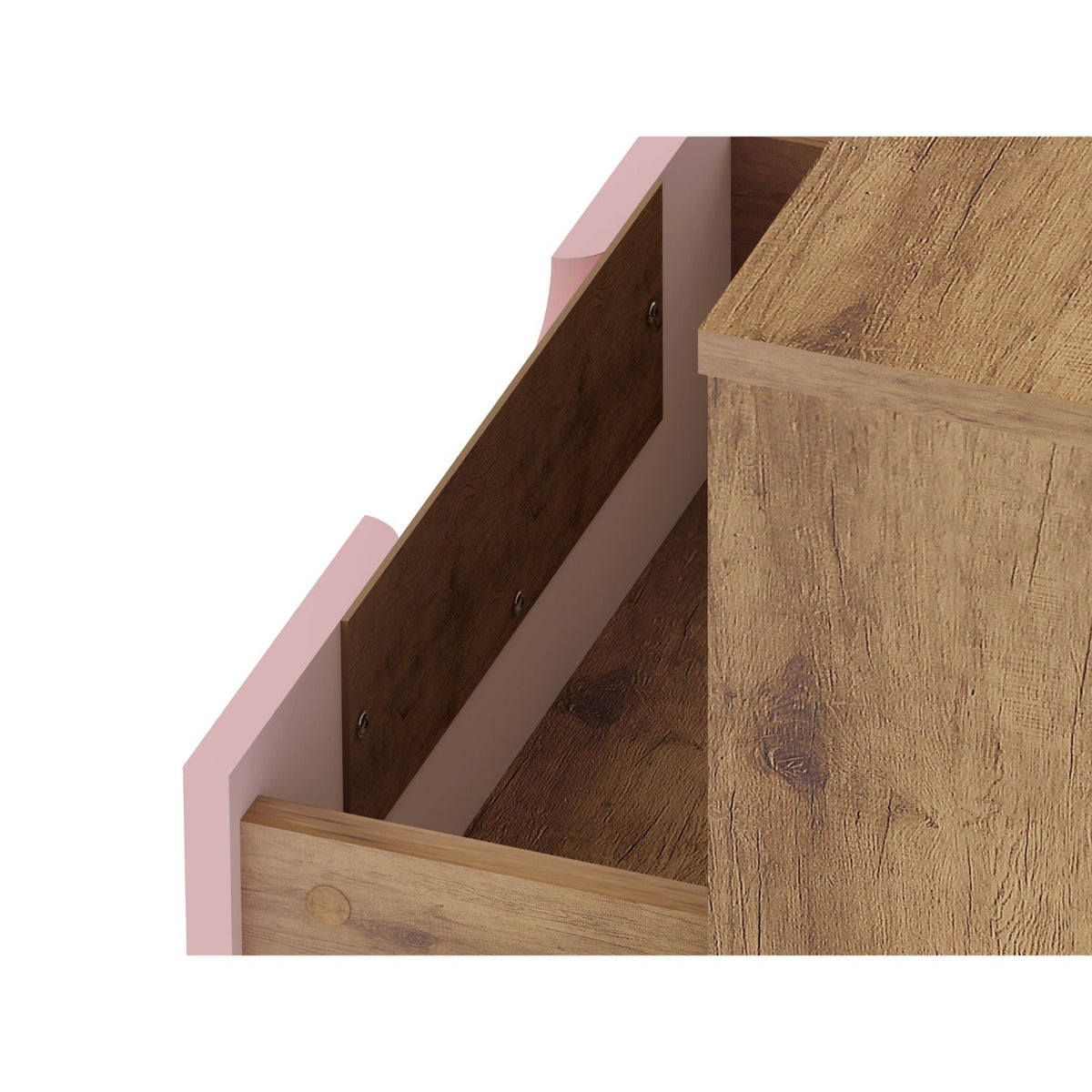 Rockefeller nightstand with 1 drawer, pink side panels and natural oak top on Tampa Home & Garden Store