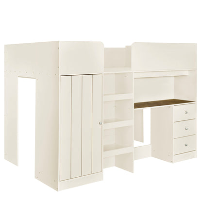 Loft bed with built-in wardrobe, desk, drawers and shelves in white by HouseOfZazla on Tampa Home & Garden Store