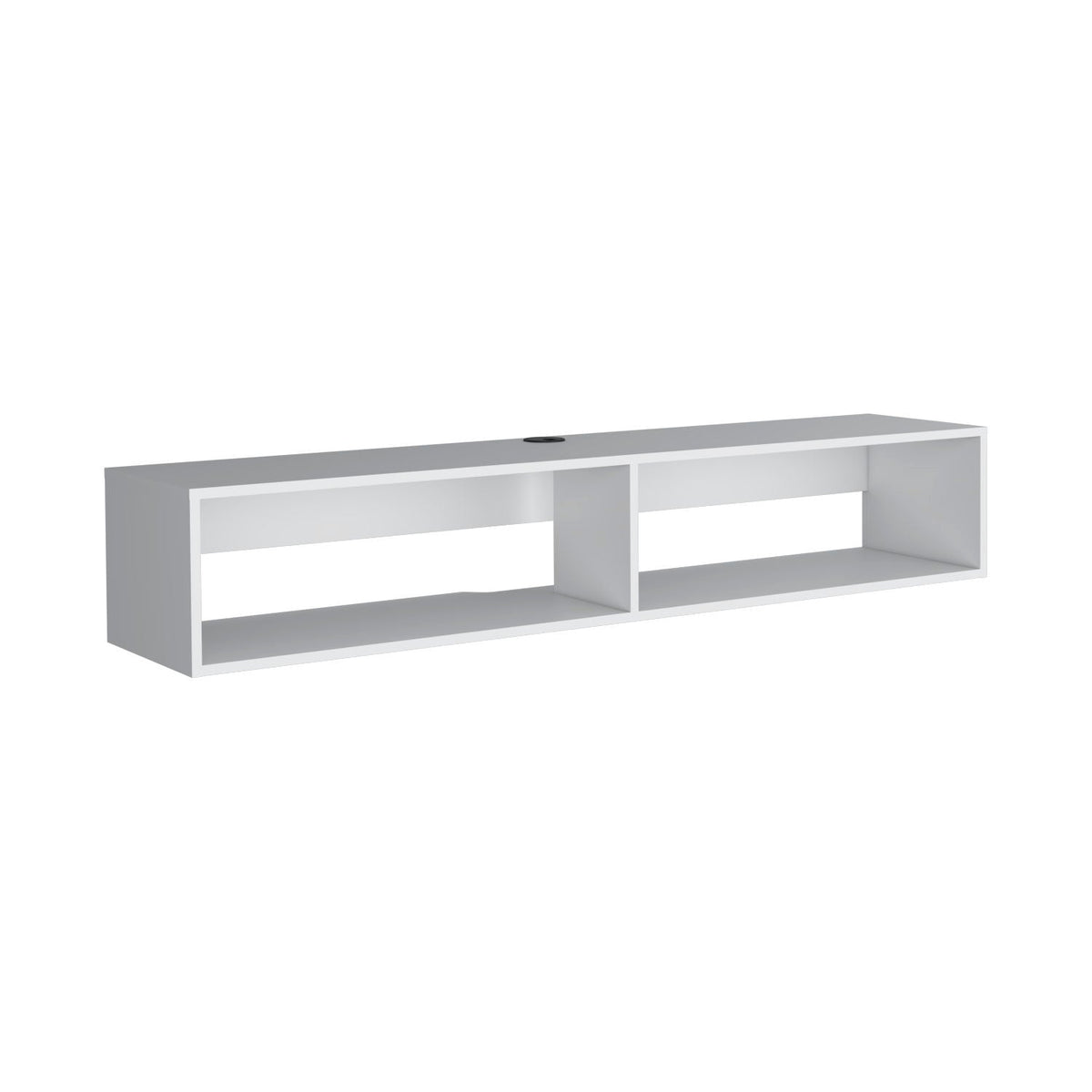 Moore Floating TV Stand with Cable Management, white finish with cubbies, top cable hole on Tampa Home & Garden Store