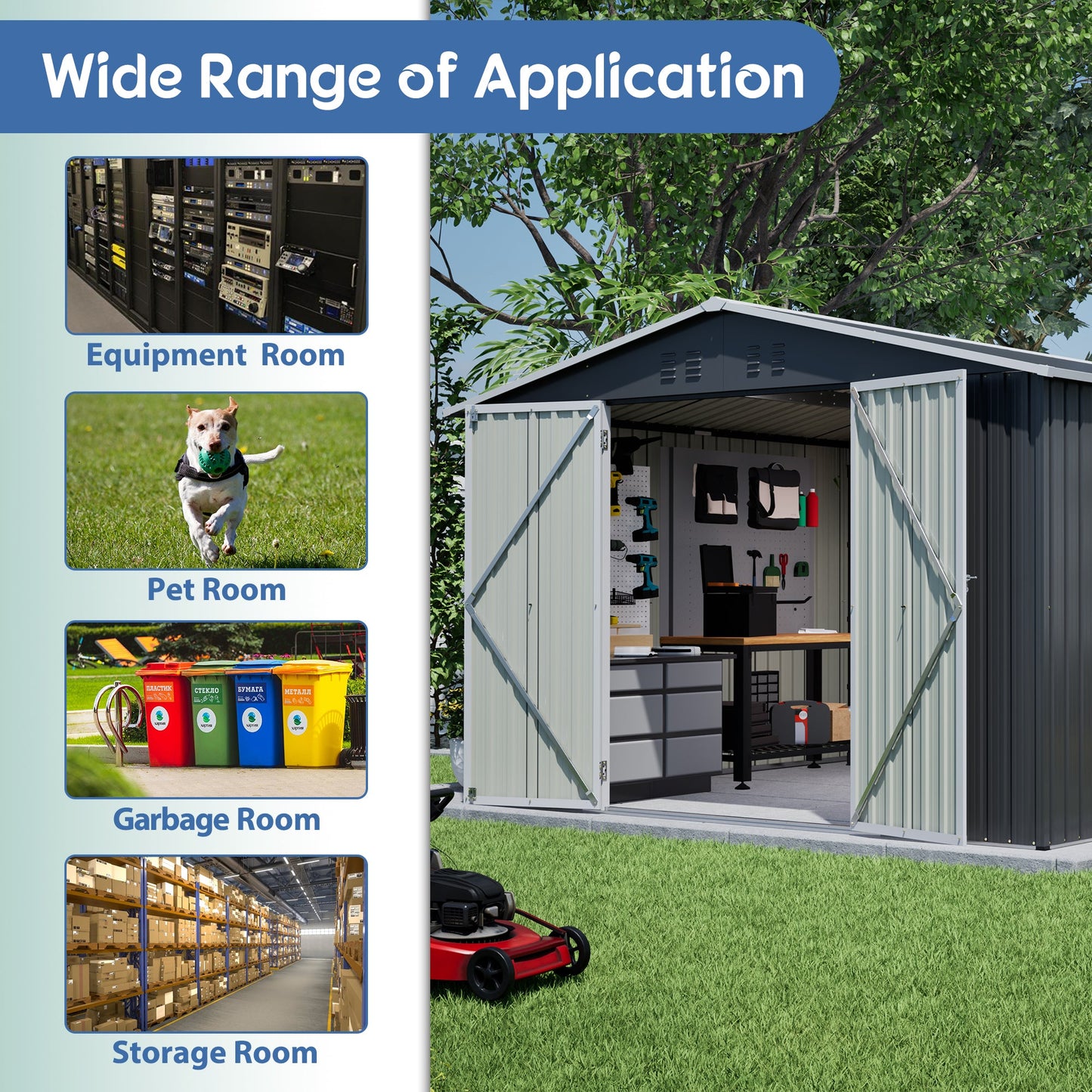 A Large Outdoor Metal Shed For Home And Garden