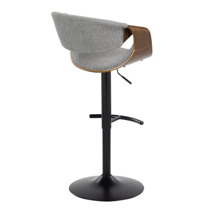 Mid Century Modern adjustable barstool with swivel, grey fabric seat and wood shell on Tampa Home & Garden Store