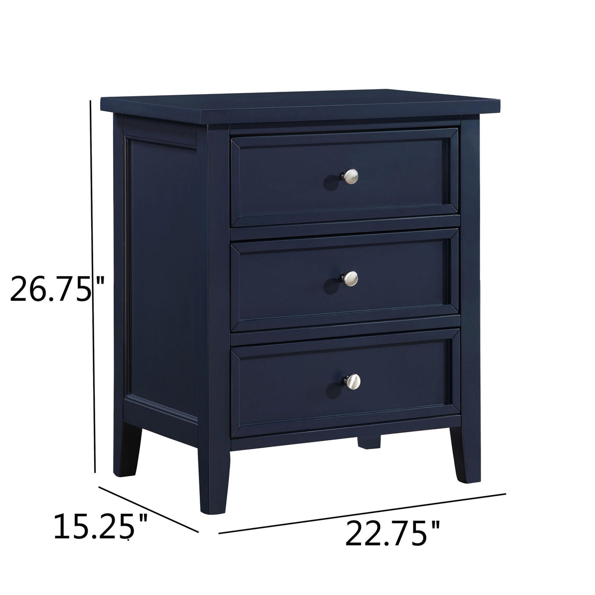 3 Drawer Nightstand with Metal Glides in navy blue by HouseOfZazla on Tampa Home & Garden Store