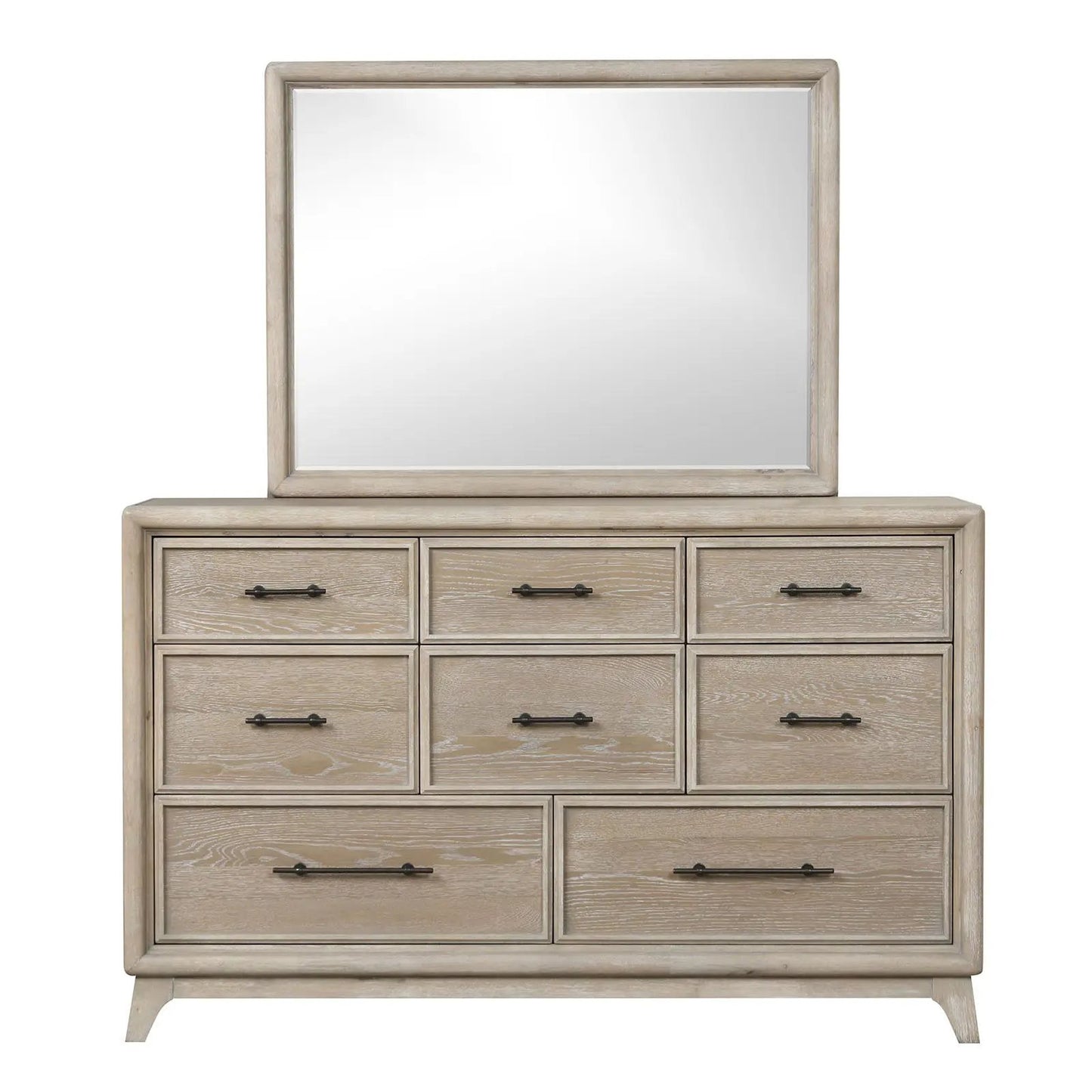 Oak finish 8-drawer dresser with mirror, black metal handles by Unique Piece Furniture on Tampa Home & Garden Store