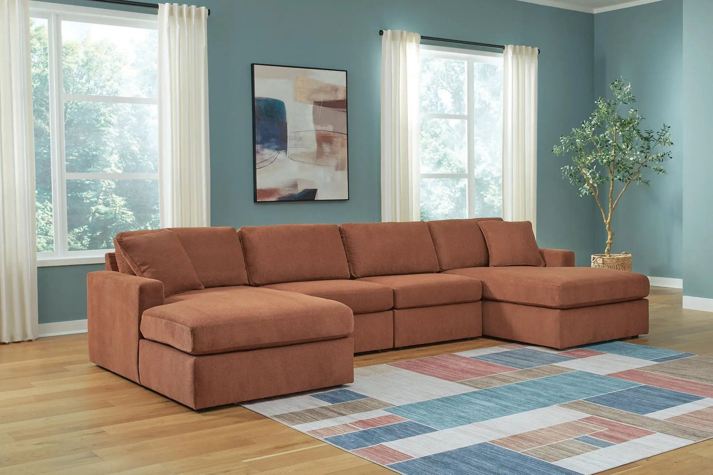 Modmax Spice stationary sectional sofa in rust fabric with chaise by Unique Piece Furniture on Tampa Home & Garden Store