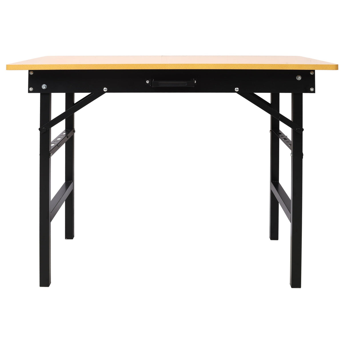 Portable folding work table with measuring tape and angle finder, black frame, light wood top, HouseOfZazla on Tampa Home & Garden Store