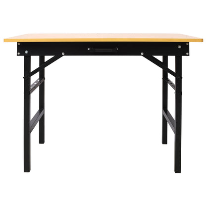 Portable folding work table with measuring tape and angle finder, black frame, light wood top, HouseOfZazla on Tampa Home & Garden Store