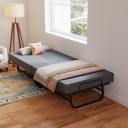 75-inch folding bed with memory foam mattress in gray upholstery by HouseOfZazla on Tampa Home & Garden Store