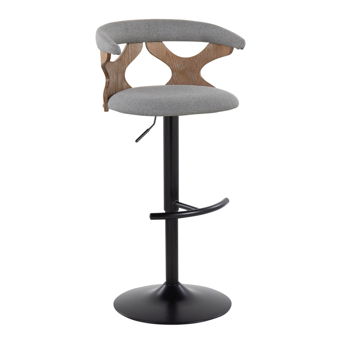 Contemporary adjustable barstool gray upholstered seat with T-footrest and swivel base on Tampa Home & Garden Store
