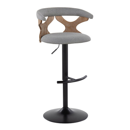 Contemporary adjustable barstool gray upholstered seat with T-footrest and swivel base on Tampa Home & Garden Store