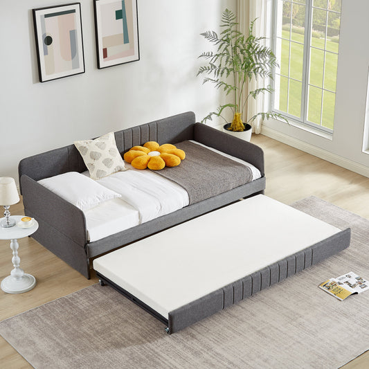 Daybed sofa bed with trundle twin size in gray fabric by HouseOfZazla on Tampa Home & Garden Store