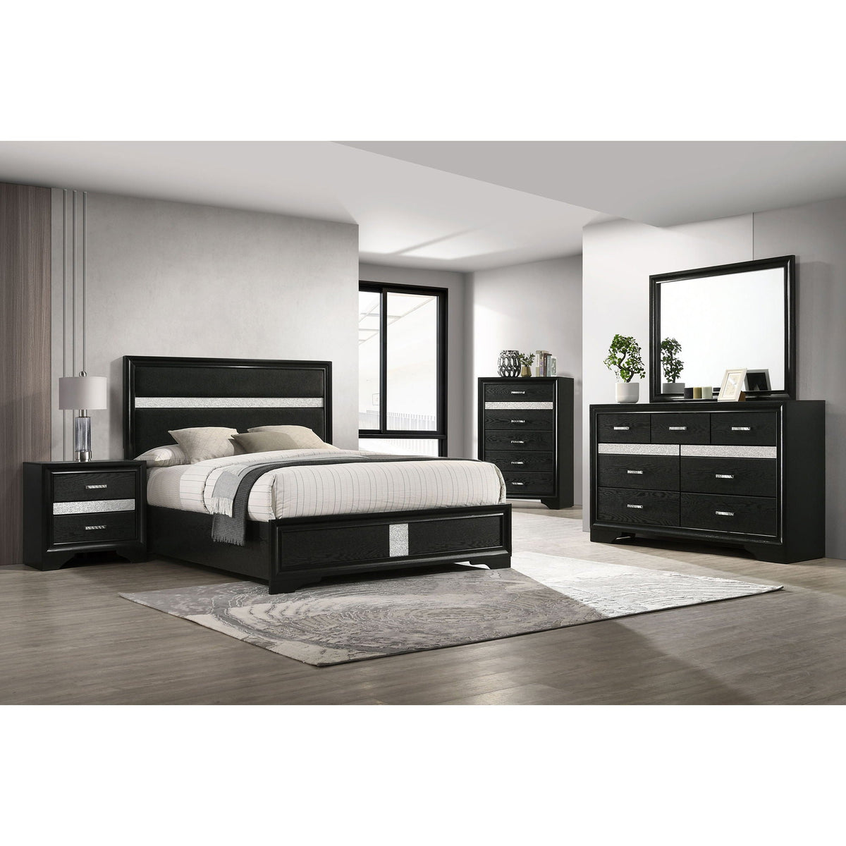 Annie Upholstered Panel Bed and Glitter Stripe