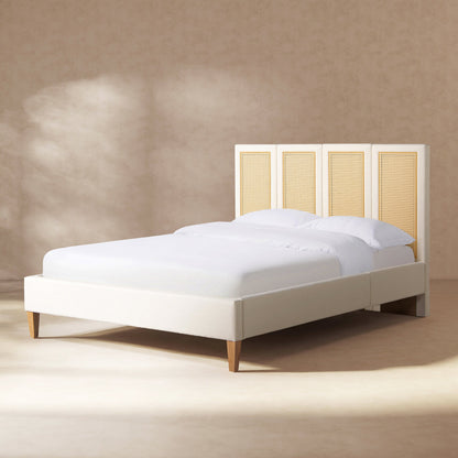 Toscana Queen Upholstered Cane Back Platform Bed white frame caned panels HouseOfZazla on Tampa Home & Garden Store