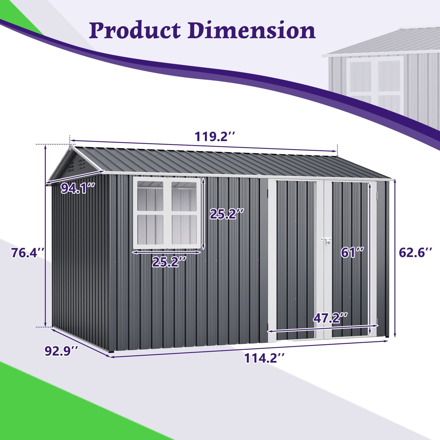 10x8 Outdoor Steel Shed with Door and Lock