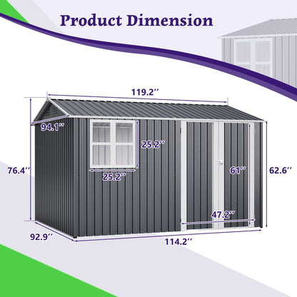 10x8 Outdoor Steel Shed with Door and Lock