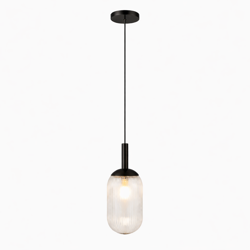 Giza Pendant Lamp black metal pendant with clear ribbed glass shade by HouseOfZazla on Tampa Home & Garden Store