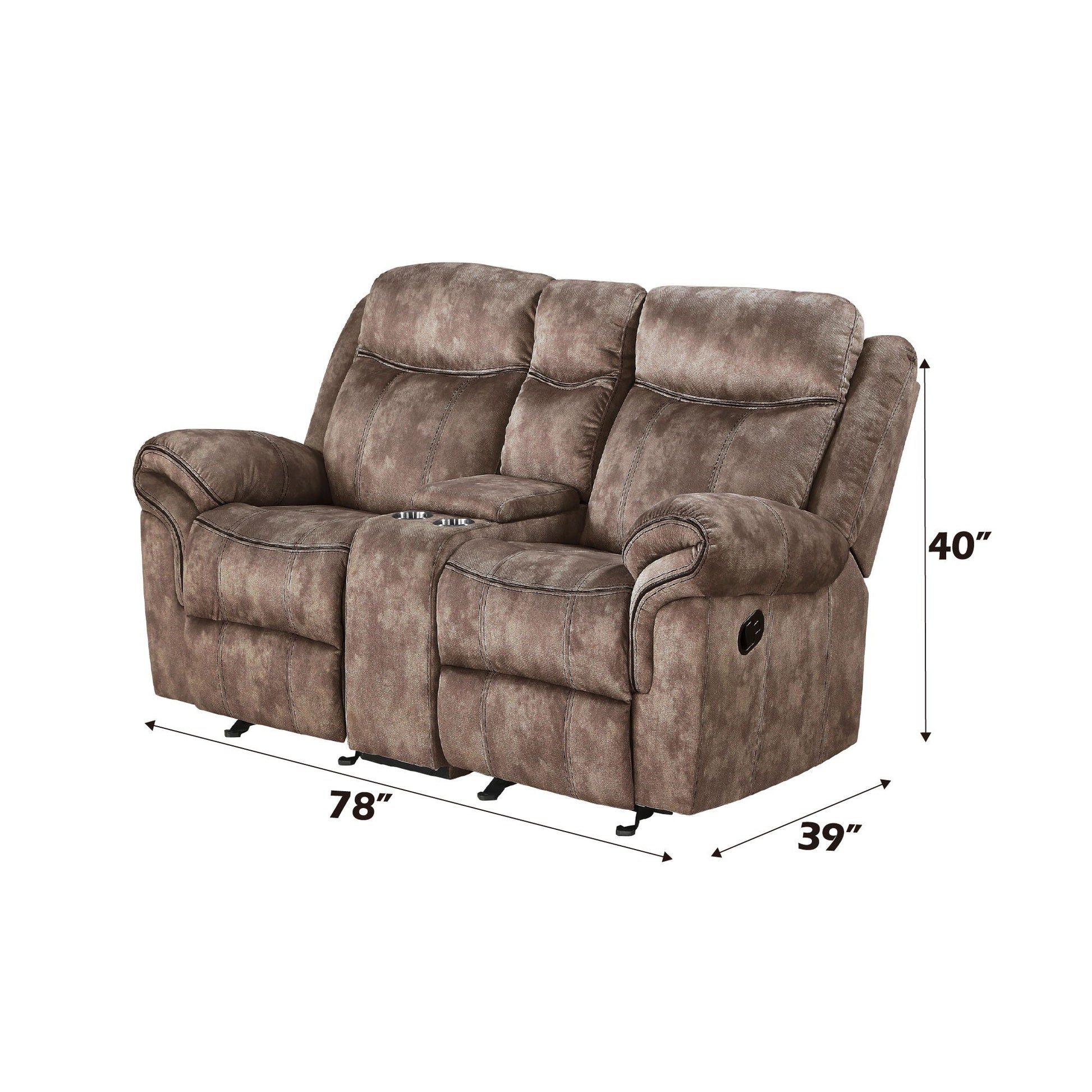 Zubaida Two Tone Recliner Loveseat with USB Port Console, brown upholstery, HouseOfZazla on Tampa Home & Garden Store