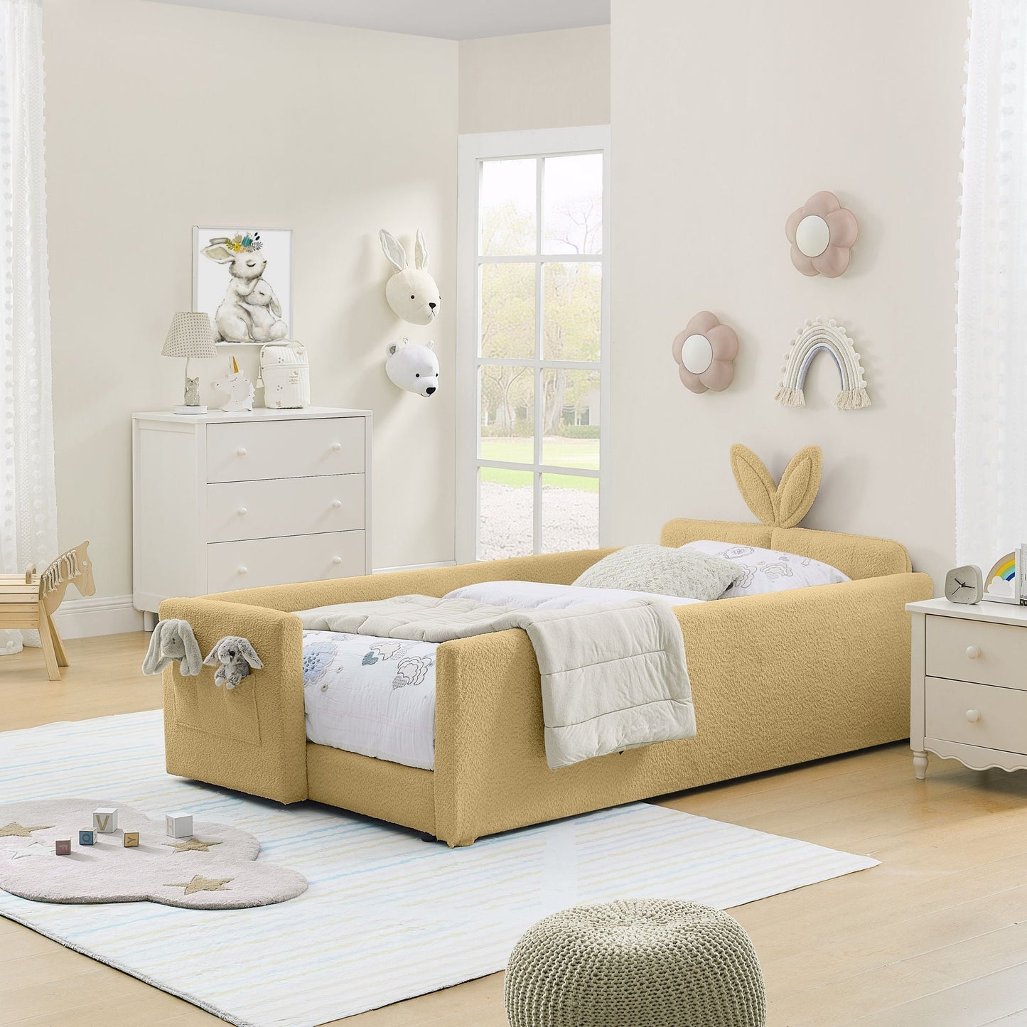 Cute Rabbit Ear Platform Bed and Safety Rail