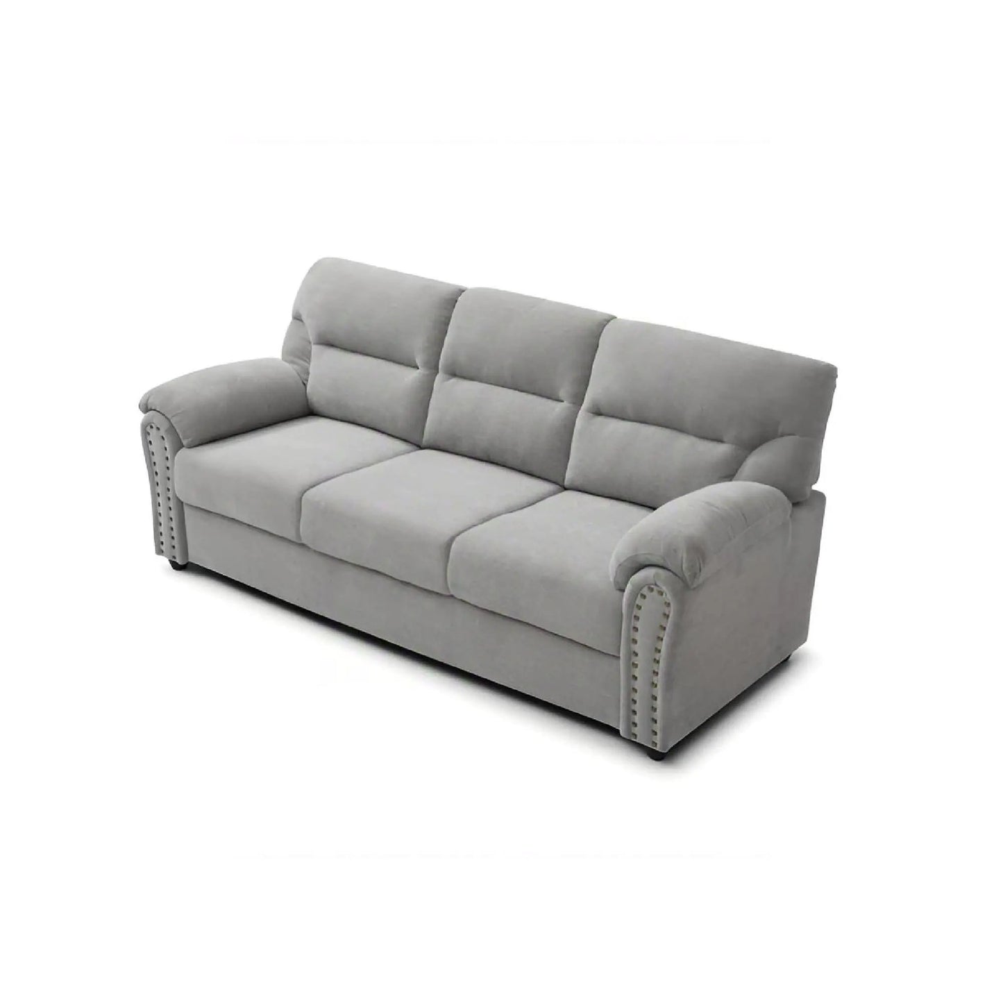 Hamilton sofa with nailhead trim in gray upholstery, stationary sofa on Tampa Home & Garden Store