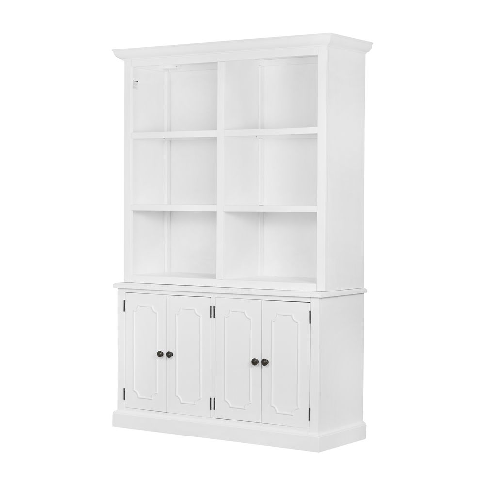French Country Acacia Bookcase white finish upper cubbies lower cabinet doors HouseOfZazla on Tampa Home & Garden Store