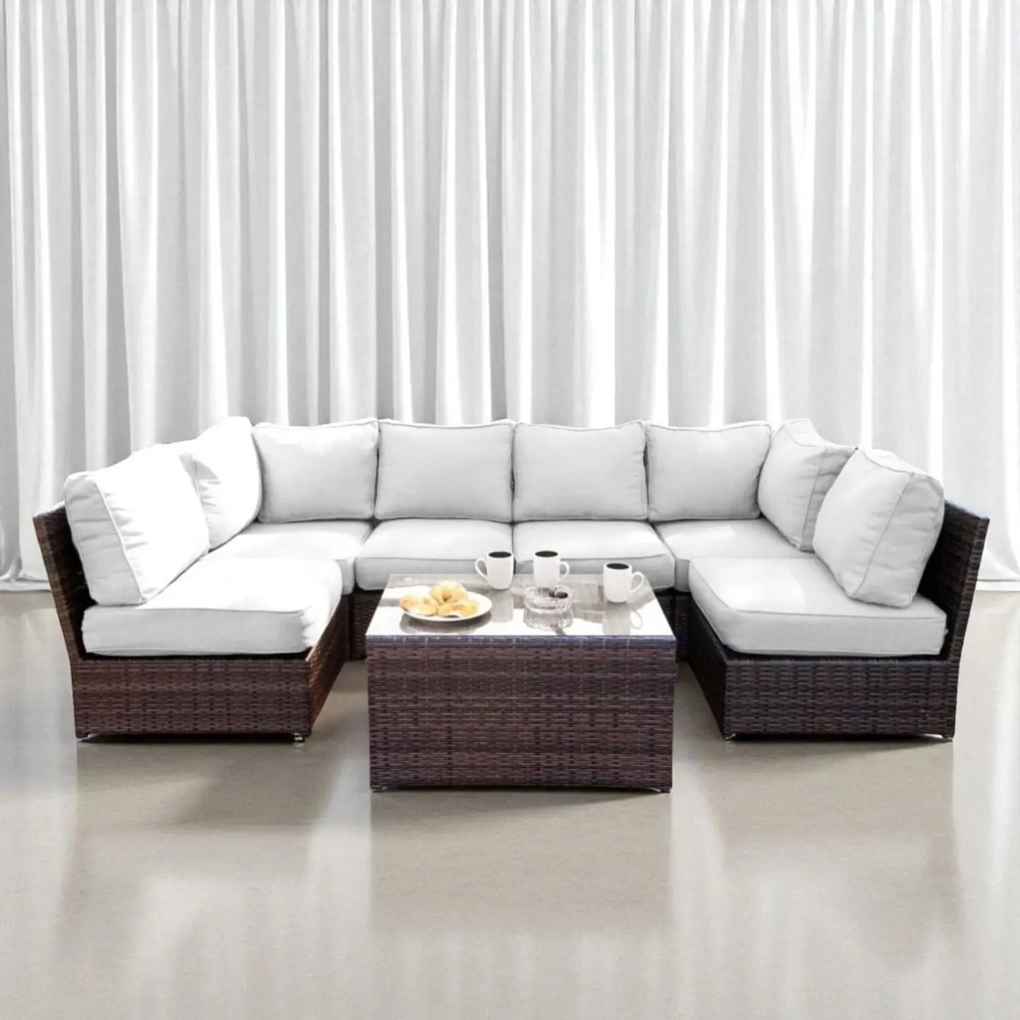 2 piece outdoor rattan sectional set with cream cushions by Unique Piece Furniture on Tampa Home & Garden Store