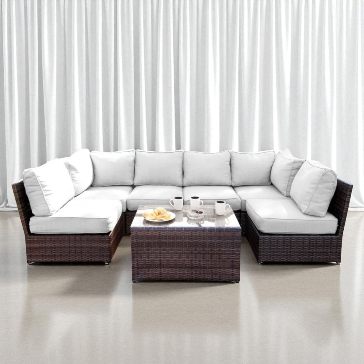Comfortable Modern Patio Rattan 2 Piece Sectional Set With Cushions and Glass Table HouseOfZazla on Tampa Home & Garden Store