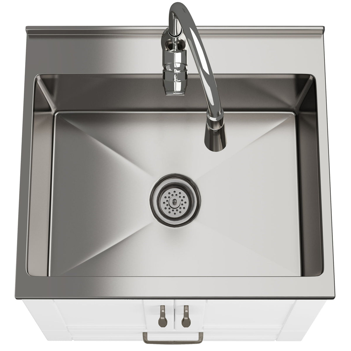Deluxe laundry cabinet with sink and chrome faucet, stainless steel finish on Tampa Home & Garden Store