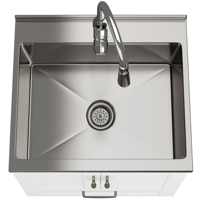 Deluxe laundry cabinet with sink and chrome faucet, stainless steel finish on Tampa Home & Garden Store