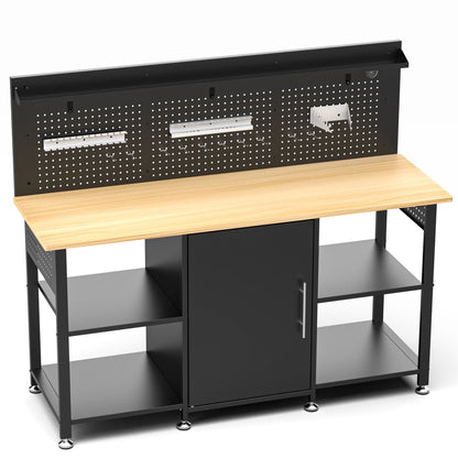 Workbench with pegboard and storage cabinet in black steel with wood top on Tampa Home & Garden Store