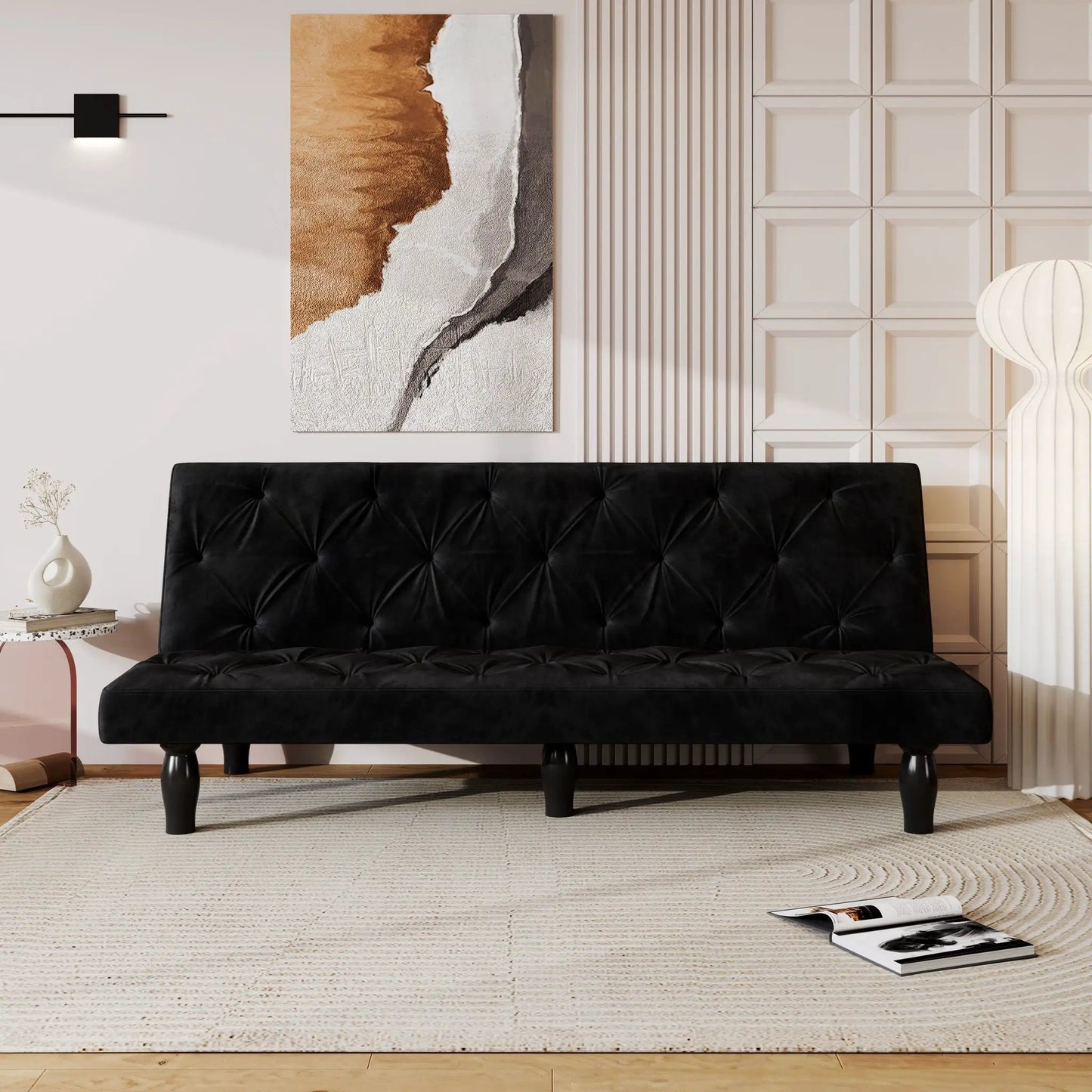 Sofa Bed With Adjustable Backrest futon in black tufted upholstery for modern living room on Tampa Home & Garden Store