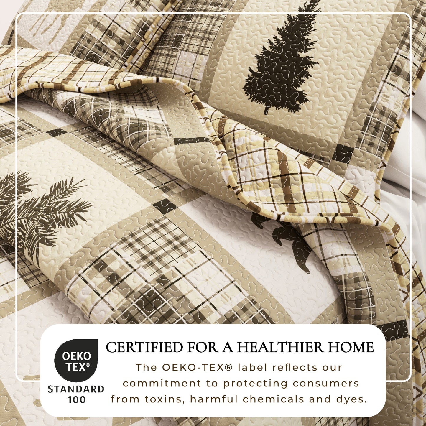 Plaid Lodge Quilt Set and Reversible Bear Design
