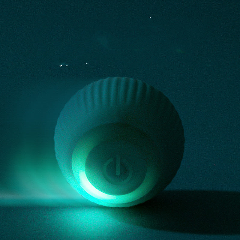 USB Rechargeable Gravity Electric Rolling Ball Cat Toy with teal LED glow on Tampa Home & Garden Store
