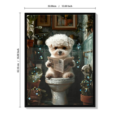 Framed Puppy Wall Art in Indigo and White