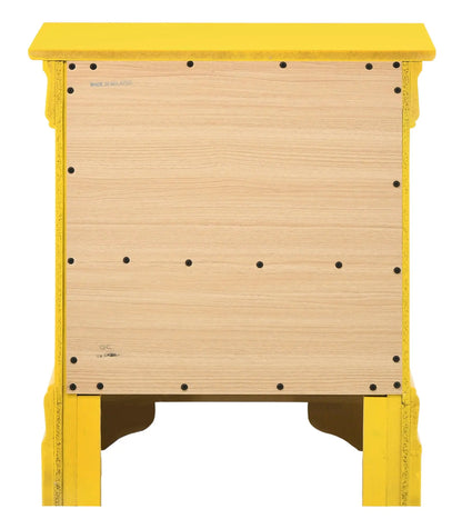 Traditional style nightstand with bright yellow frame and natural wood back panel on Tampa Home & Garden Store