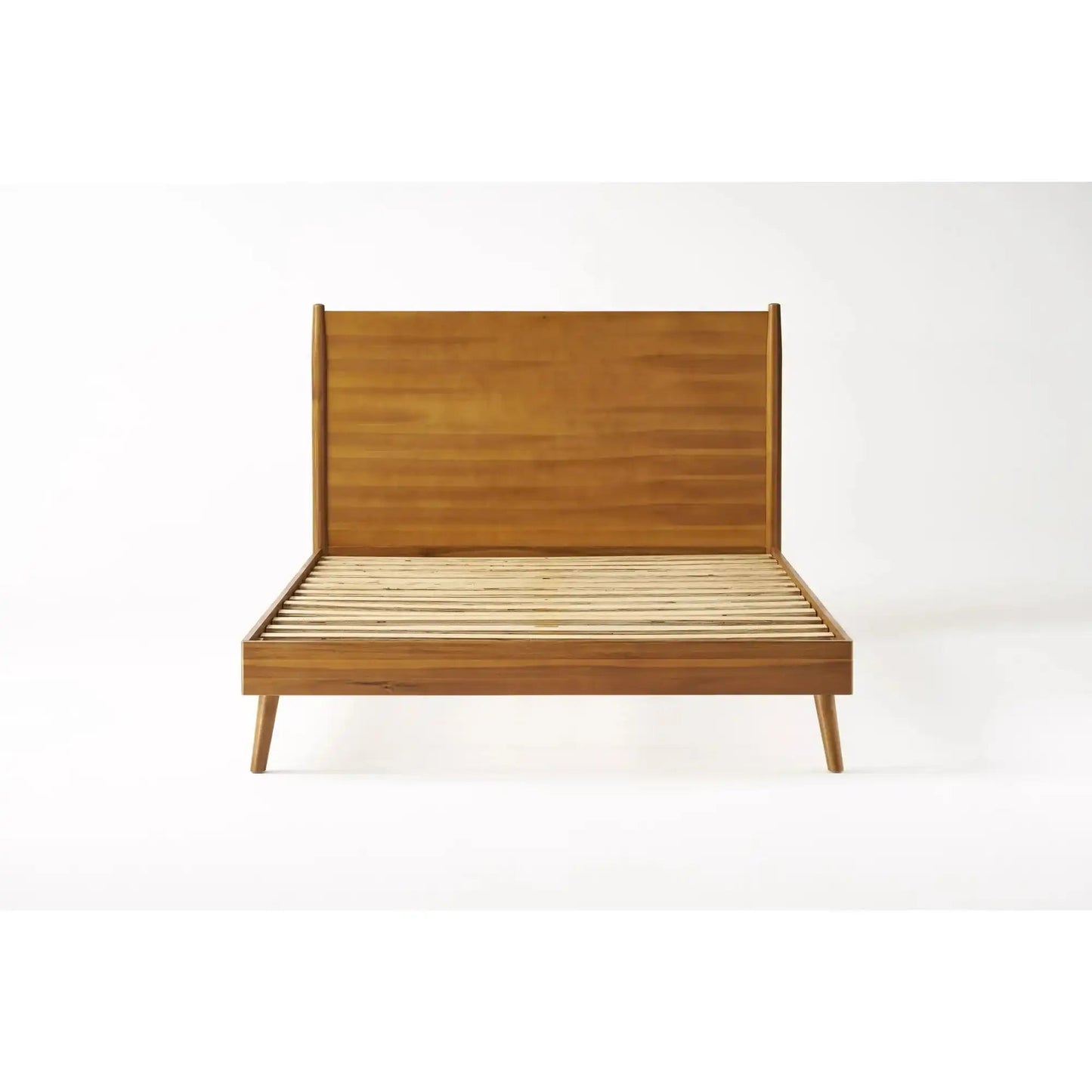 Okioki Mid-Century Wood Bed platform bed frame with slats and angled legs HouseOfZazla on Tampa Home & Garden Store