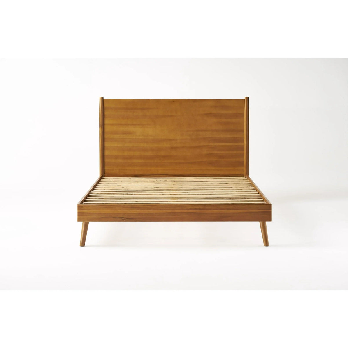 Mid-Century Wood Platform Bed with heavy-duty support light brown by HouseOfZazla on Tampa Home & Garden Store