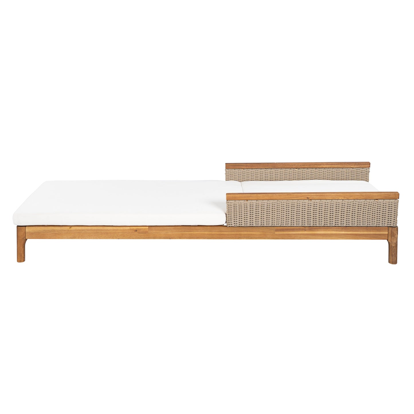 Sun loungers set of 2 in solid acacia wood with white cushions and wicker panels on Tampa Home & Garden Store