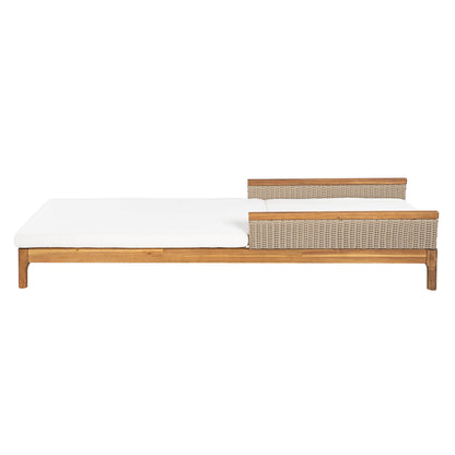 Sun loungers set of 2 in solid acacia wood with white cushions and wicker panels on Tampa Home & Garden Store