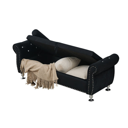Storage bench black velvet with crystal buttons; includes beige pillow by HouseOfZazla on Tampa Home & Garden Store