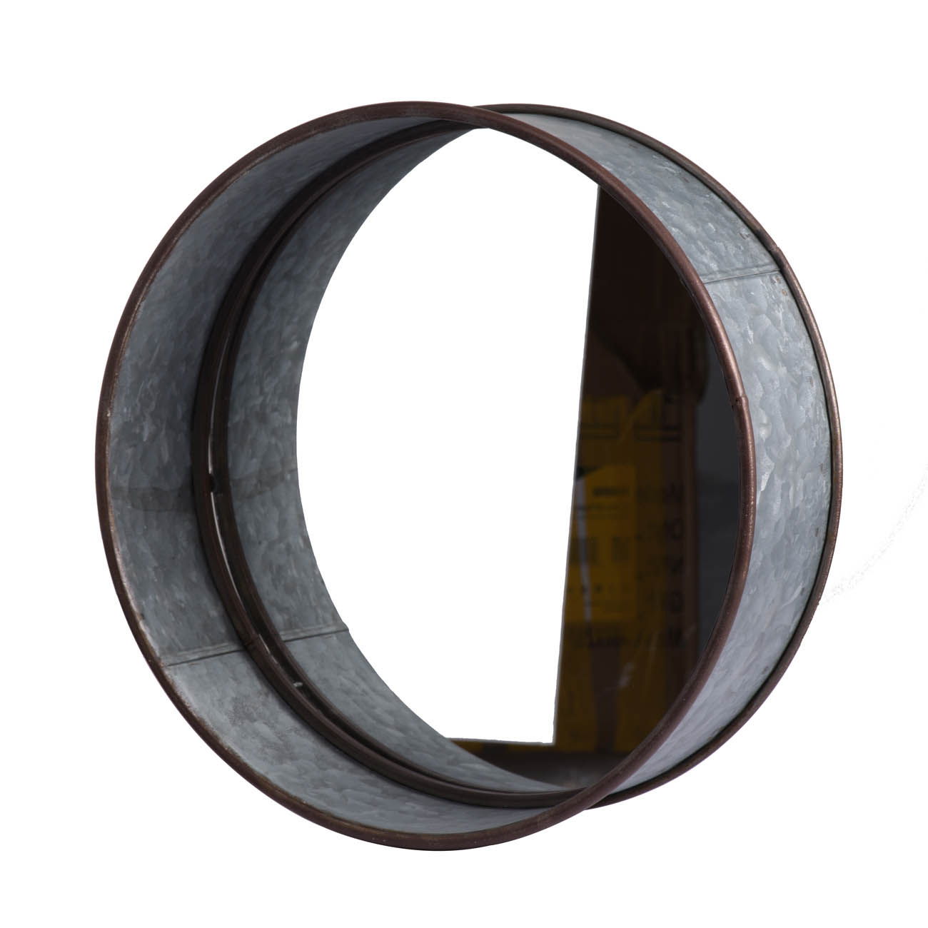 Farmhouse round metal wall planter ring, gray galvanized finish with brown edge on Tampa Home & Garden Store