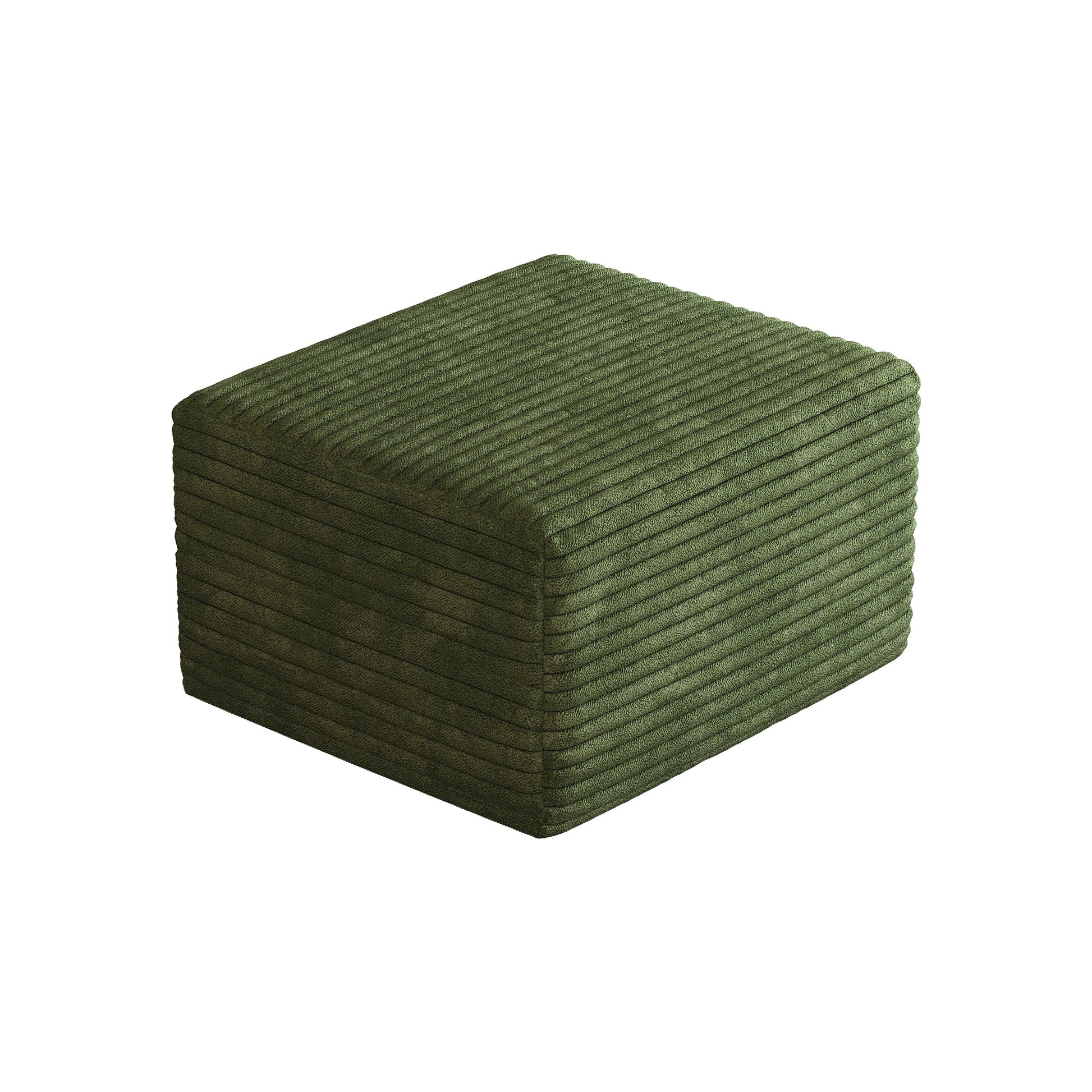 Green plush corduroy cube ottoman by HouseOfZazla with ribbed texture on Tampa Home & Garden Store