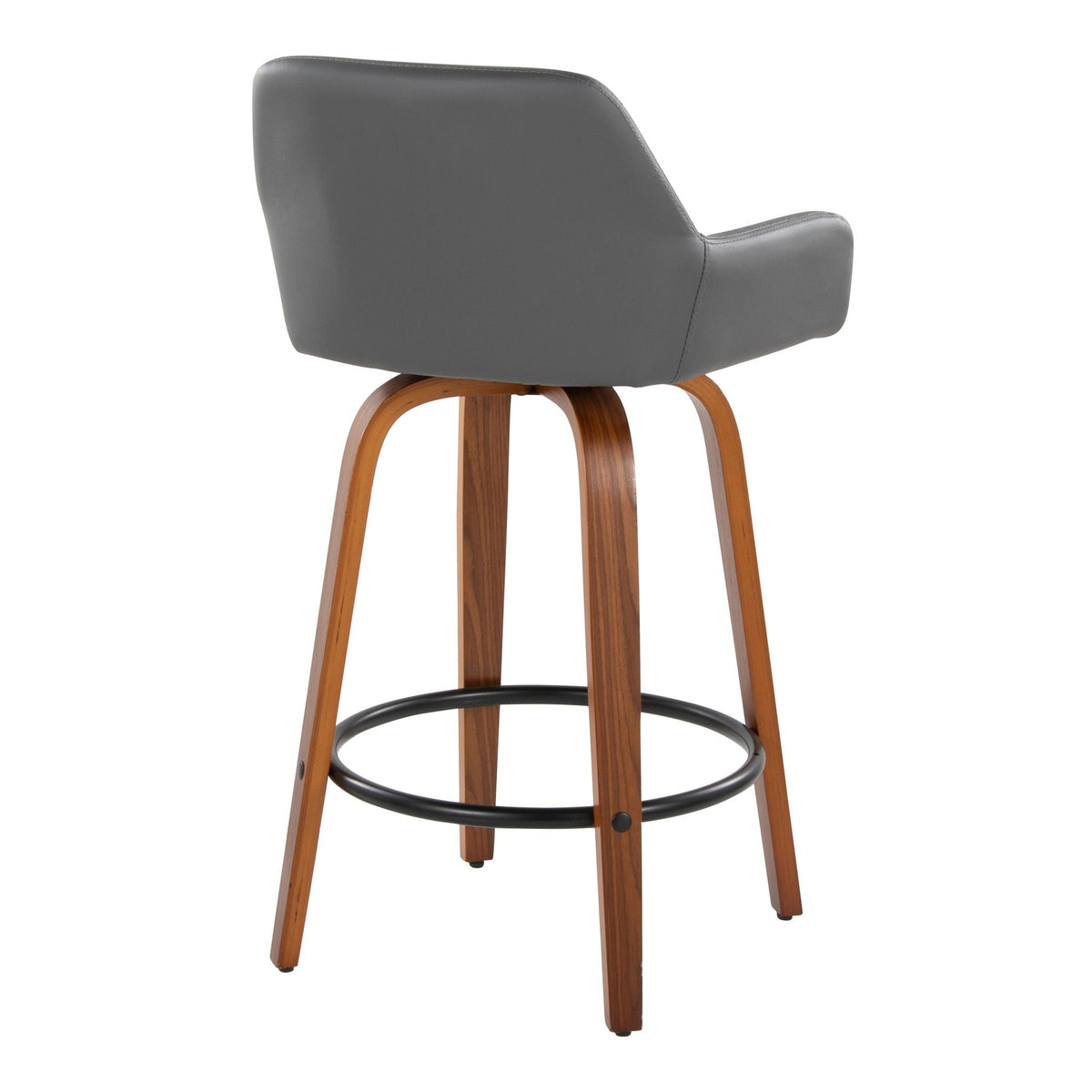 Contemporary swivel counter stool set gray upholstery with round footrest and wooden legs on Tampa Home & Garden Store