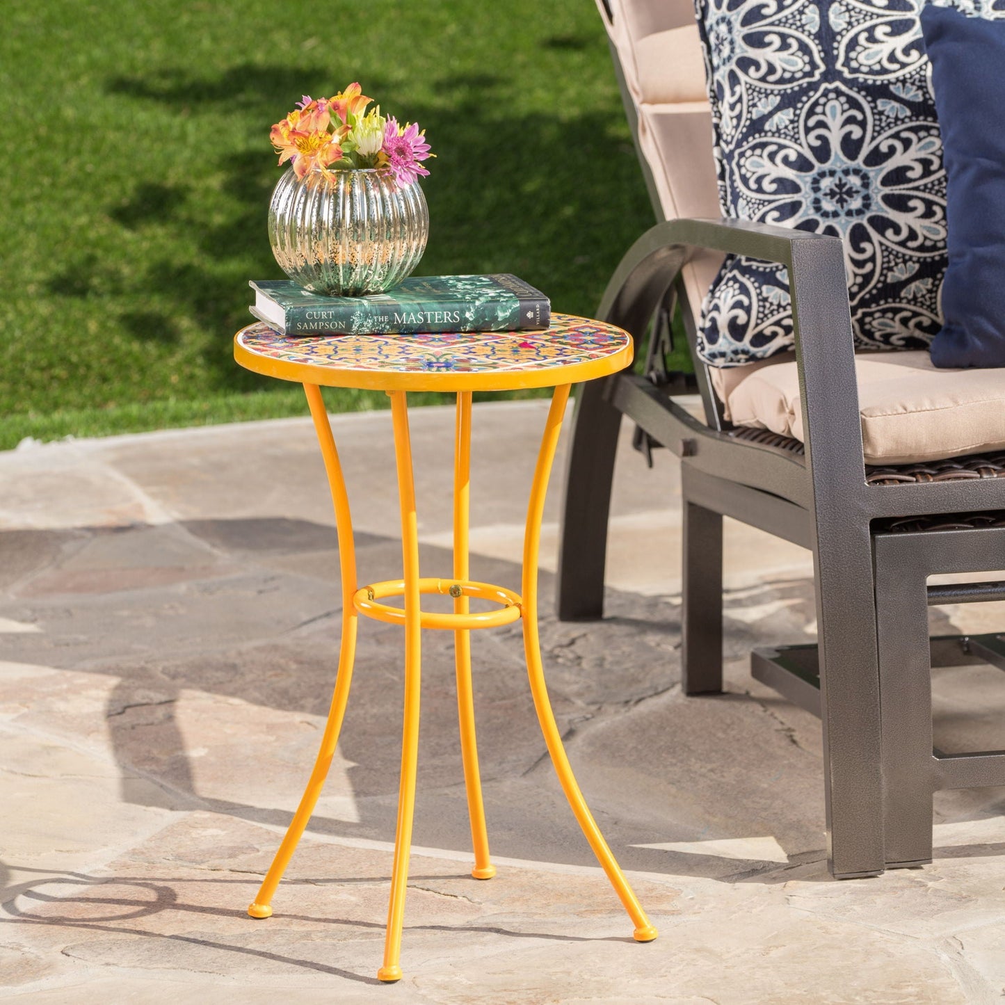 Yellow Mosaic Tile Side Table and Metal Frame