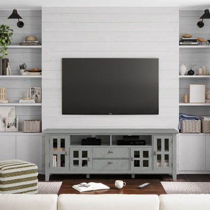 Artisan solid wood TV stand with flip drawer in gray wash HouseOfZazla on Tampa Home & Garden Store