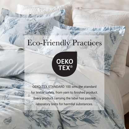 King 100% cotton sateen duvet cover set Navy/Blue by HouseOfZazla with blue botanical print on Tampa Home & Garden Store