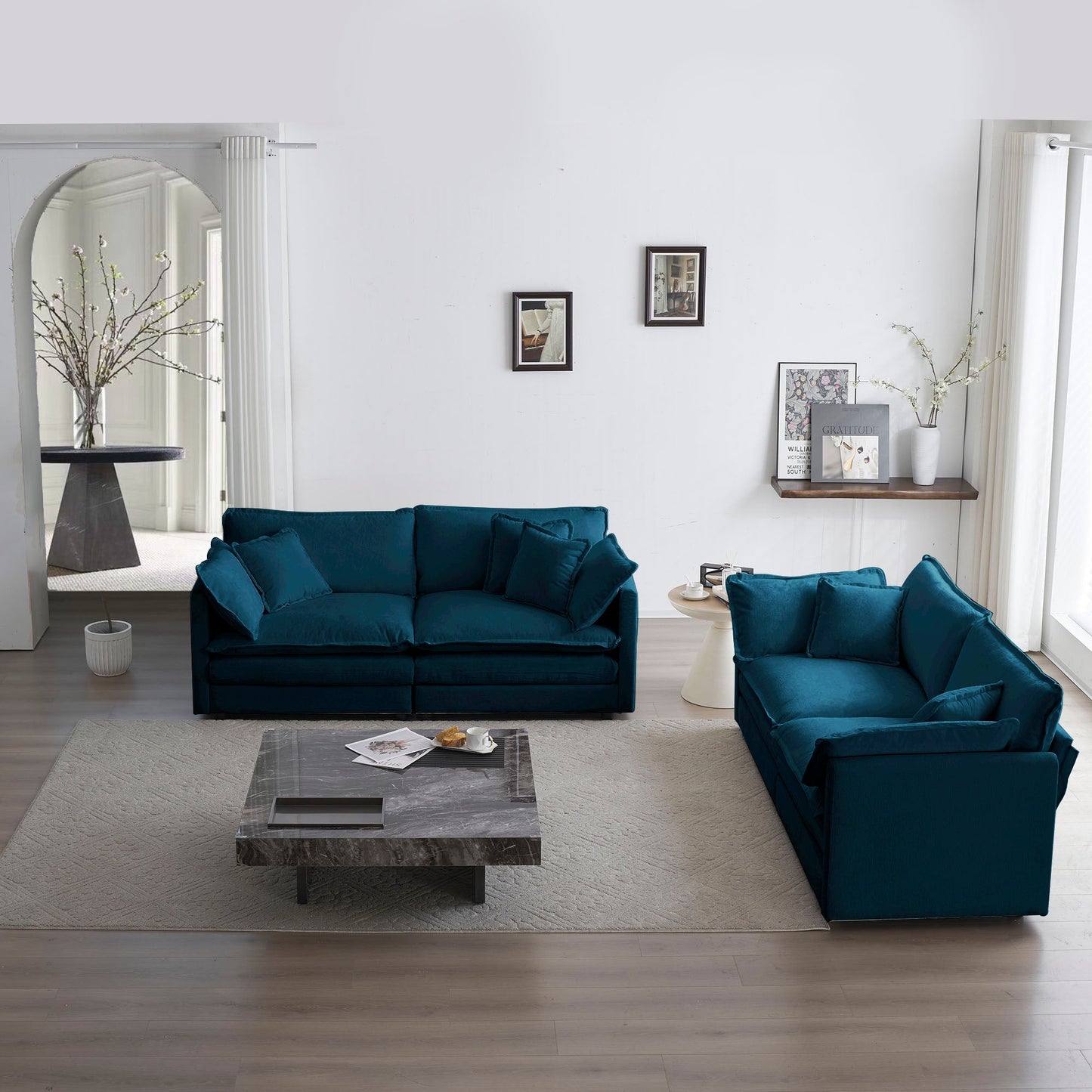 2-Piece blue chenille living room sofa set by HouseOfZazla on Tampa Home & Garden Store