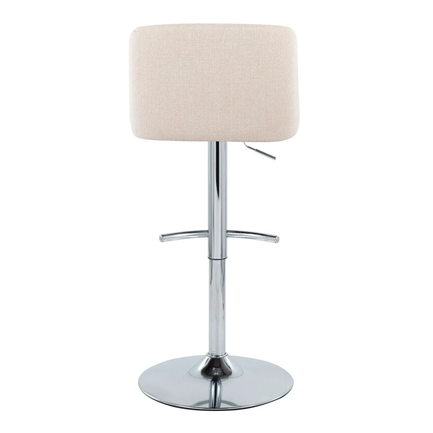 Toriano contemporary adjustable barstool beige fabric seat with swivel rounded T footrest chrome base on Tampa Home & Garden Store