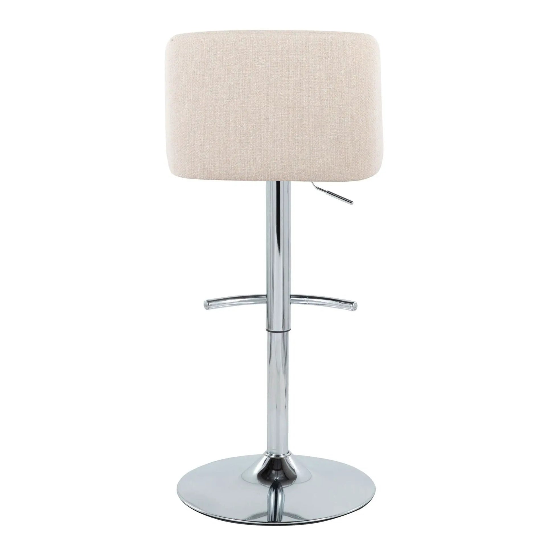 Toriano contemporary adjustable barstool beige fabric seat with swivel rounded T footrest chrome base on Tampa Home & Garden Store